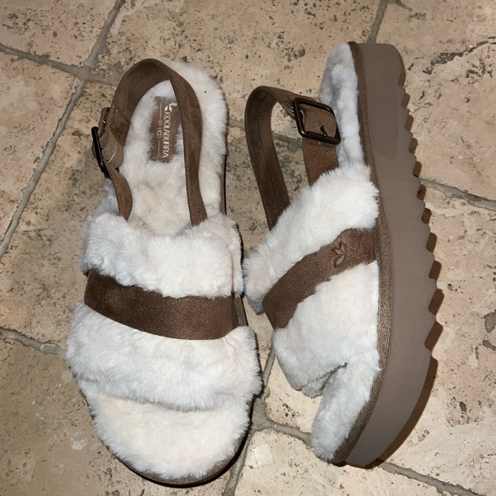 KOOLABURRA UGG Slide Faux Fur Sandals Slippers Fuzz'd Out Tan US Size 10